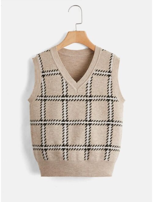 SHEIN Boys Plaid Pattern Sweater Vest