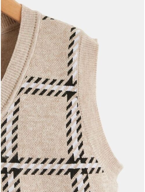 SHEIN Boys Plaid Pattern Sweater Vest