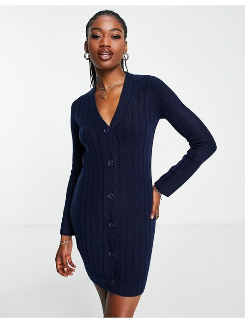ASOS DESIGN knitted mini dress with button through detail in navy