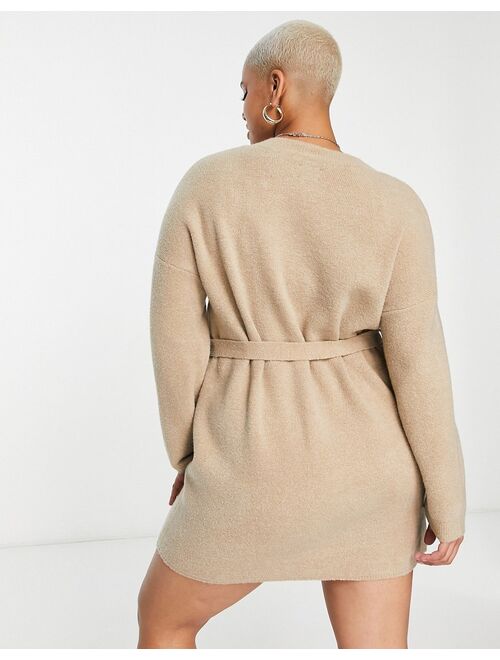 Asos Design ASOS Curve knit mini dress with belt in brown
