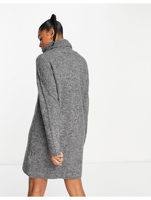 JDY roll neck knitted mini sweater dress in dark gray melange