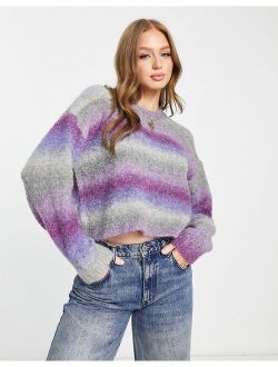 vintage inspired crew neck striped sweater in purple