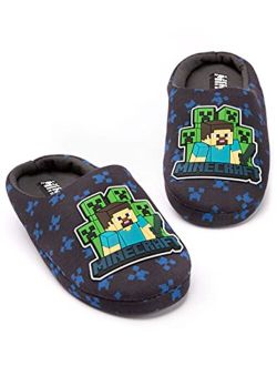 Minecraft Slippers Boys Kids Blue Creeper vs Zombie TNT House Shoes