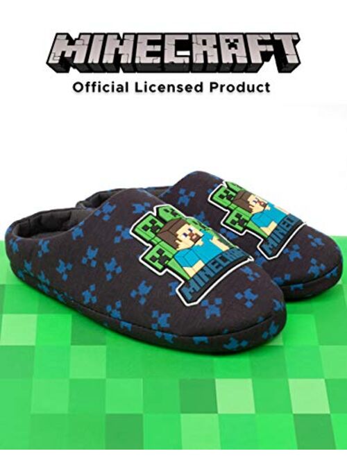 Gaming Minecraft Slippers Boys Kids Blue Creeper vs Zombie TNT House Shoes