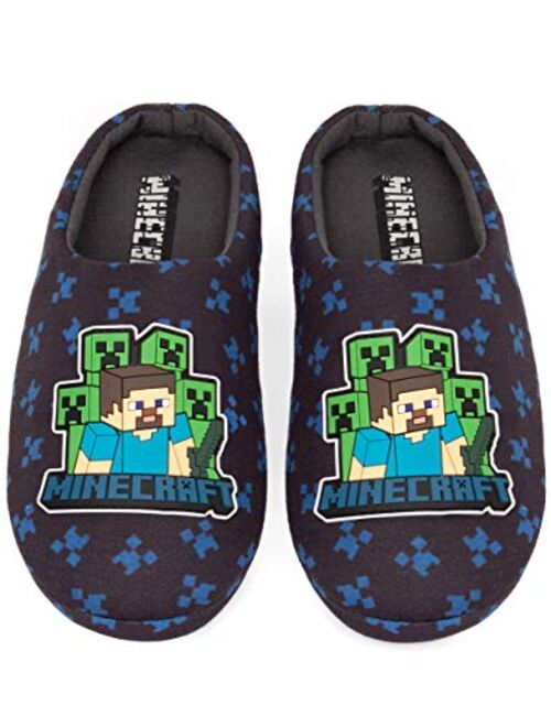 Gaming Minecraft Slippers Boys Kids Blue Creeper vs Zombie TNT House Shoes
