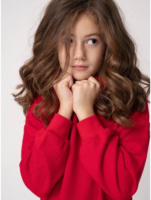 SHEIN BASICS Girls Pouch Pocket Hooded Dress