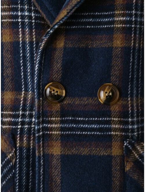 Shein Boys 1pc Plaid Lapel Collar Dual Pocket Overcoat