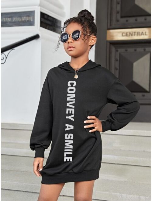 SHEIN Girls Letter Graphic Drop Shoulder Hoodie Dress