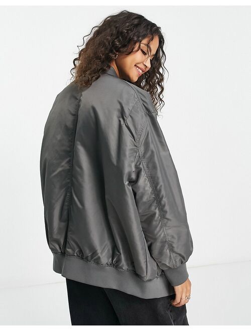 Pull&Bear oversized bomber jacket in gray