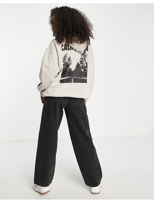 Pull&Bear oversized hoodie with slogan detail in stone