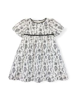 Girls' Short Puff Sleeve Party Dress with Piping, Infant