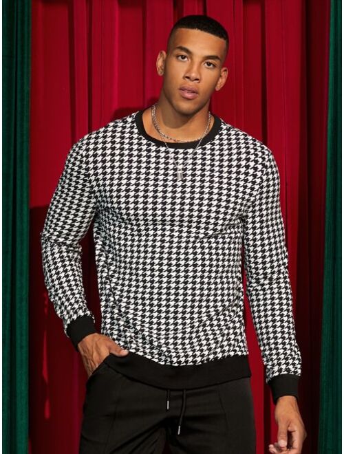 SHEIN Men Houndstooth Print Sweatshirt