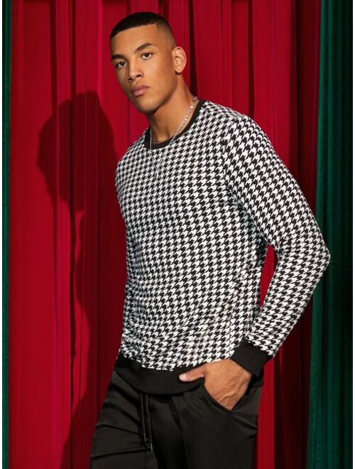 SHEIN Men Houndstooth Print Sweatshirt