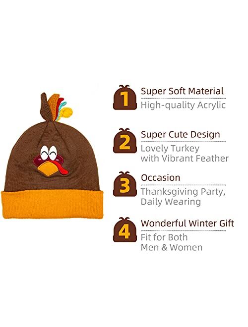 Ueerdand Turkey Hat Pom Pom Beanie Hat for Runners Running Hats Thanksgiving Day Costume