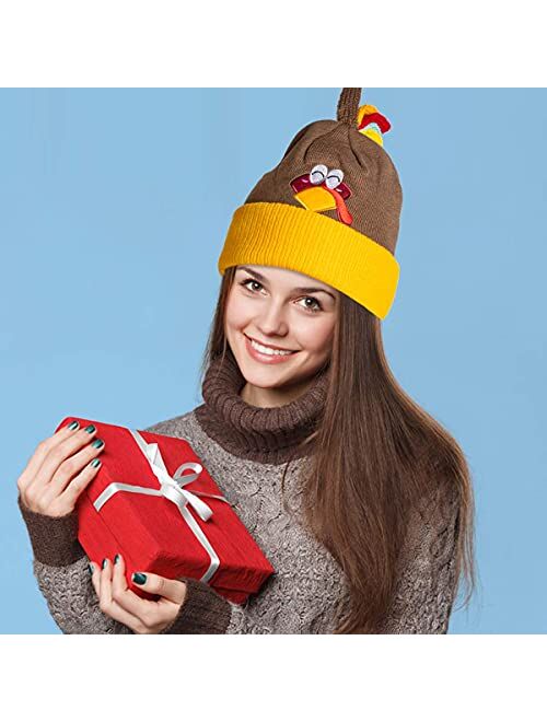 Ueerdand Turkey Hat Pom Pom Beanie Hat for Runners Running Hats Thanksgiving Day Costume