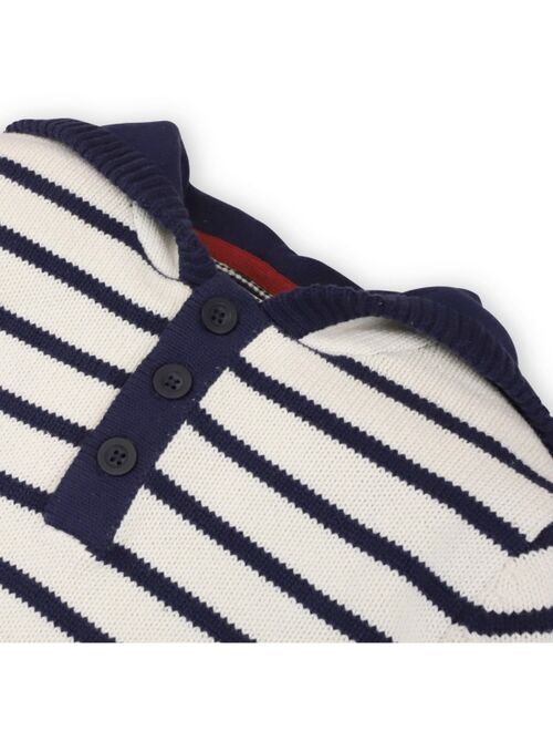 HOPE & HENRY Boys' Long Sleeve Hooded Henley Pullover Sweater with Kanga Pocket, Kids