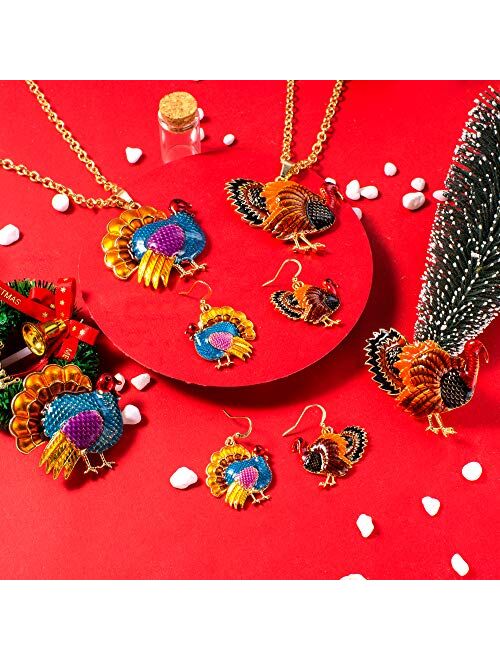 MMiraculous Garden Christmas Jewelry Sets For Women Girls, Glitter Rhinestone Enameled Thanksgiving Xmas Holiday Jewelry Pendant Necklace Brooches Pins Dangle Earrings Se