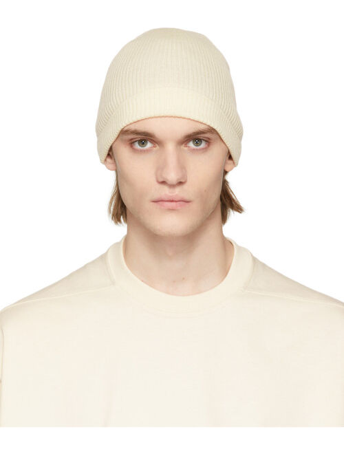 RICK OWENS Off-White Wool Ribbed Beanie