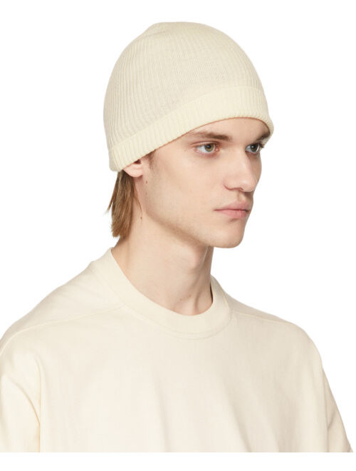 RICK OWENS Off-White Wool Ribbed Beanie
