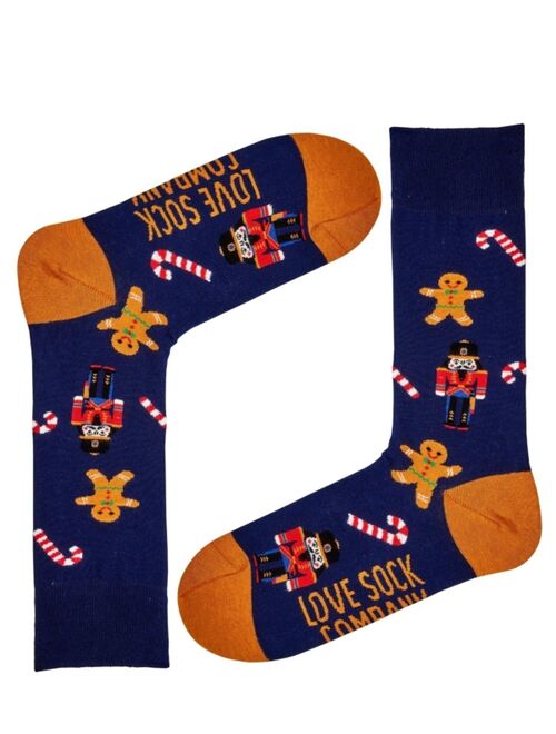 LOVE SOCK COMPANY Men's Gingerbread Cookie, Candy Cane Christmas Novelty Crew Socks