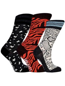 Women's Wild Cats Bundle of Cotton, Seamless Toe Premium Colorful Animal Print Patterned Crew Socks, Pack of 3