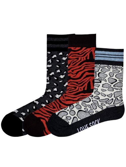 LOVE SOCK COMPANY Women's Wild Cats Bundle of Cotton, Seamless Toe Premium Colorful Animal Print Patterned Crew Socks, Pack of 3