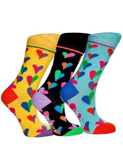 Women's Orlando Gift Box of Cotton, Seamless Toe Funky Hearts Patterned Crew Socks, Pack of 3