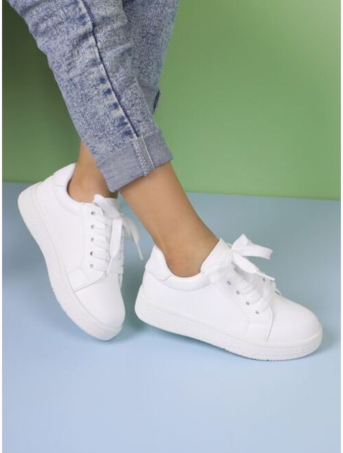 Shein Girls Stitch Detail Lace-up Front Skate Shoes