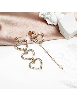 N\A N//A Pearl Heart Drops Dangle Earings for Women Girls, Fashion Vintage Wedding Alloy Long Love Earrings Jewelry