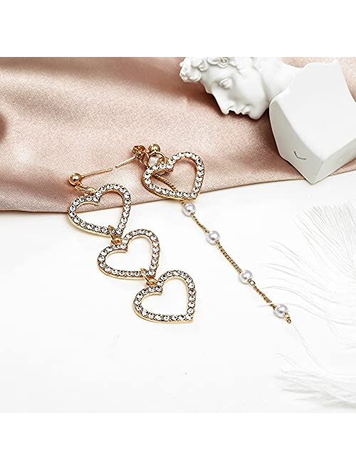 N\\A N//A Pearl Heart Drops Dangle Earings for Women Girls, Fashion Vintage Wedding Alloy Long Love Earrings Jewelry