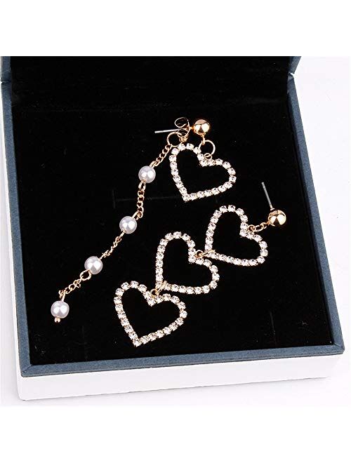 N\\A N//A Pearl Heart Drops Dangle Earings for Women Girls, Fashion Vintage Wedding Alloy Long Love Earrings Jewelry
