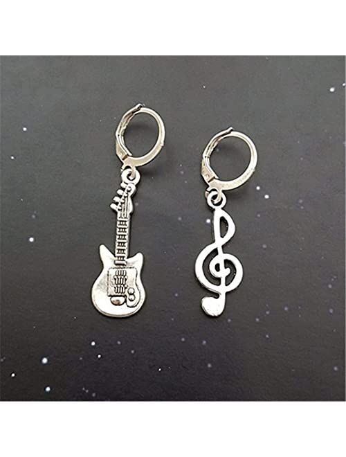 Wyguyo Guitar Earrings Music Note Earrings, Mismatch Lever Back Earrings, Minimalist Earrings, Musical Instrument Earrings, Music Lover Gift
