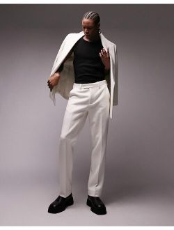 Limited Edition straight leg teddy wool mix suit trousers in white