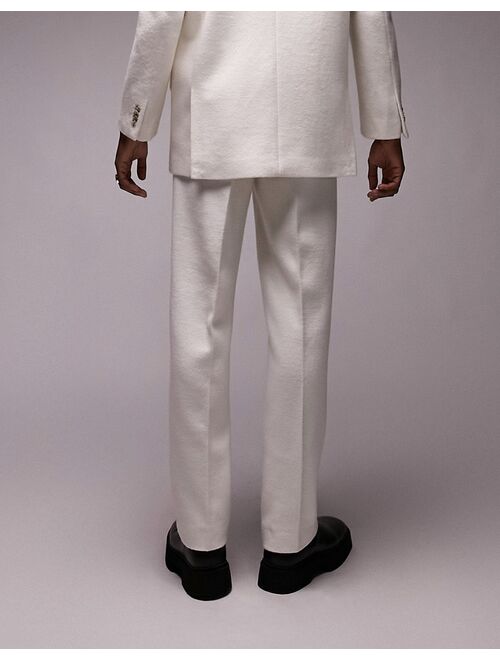 Topman Limited Edition straight leg teddy wool mix suit trousers in white