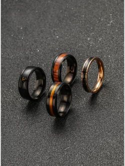 4pcs Men Wooden Texture Ring