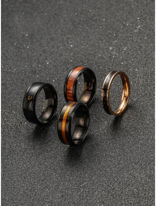 Shein 4pcs Men Wooden Texture Ring