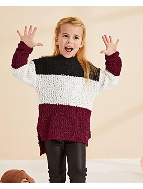 GAMISOTE Girl's Fuzzy Warm Sweater Crew Neck Chunky Side Slit Jumper Pullover Outwear