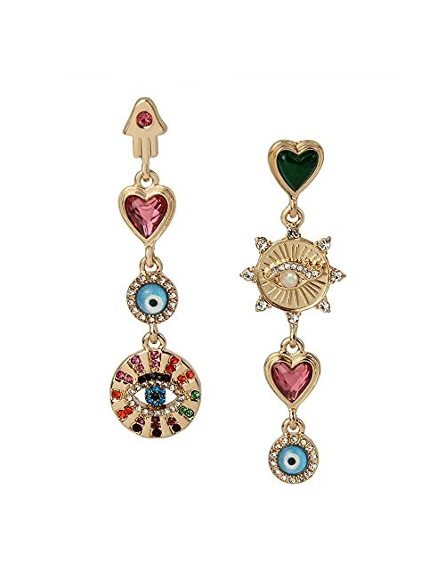 Betsey Johnson Evil Eye Linear Non-Matching Earrings