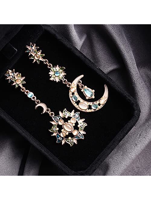 Shuijieling Moon Stud Earrings Fashion Star Sun Moon Rhinestone Crystal Stud Dangle Pretty Earrings For Women Jewelry Gift for Girlfriend