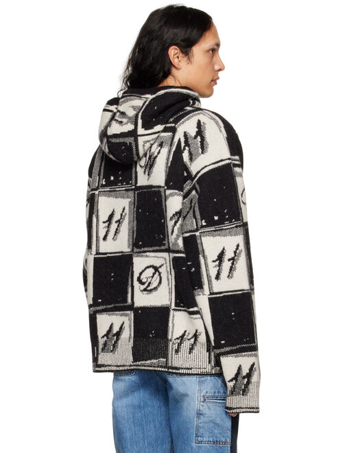 WE11DONE Black Chess Board Graphic Hoodie