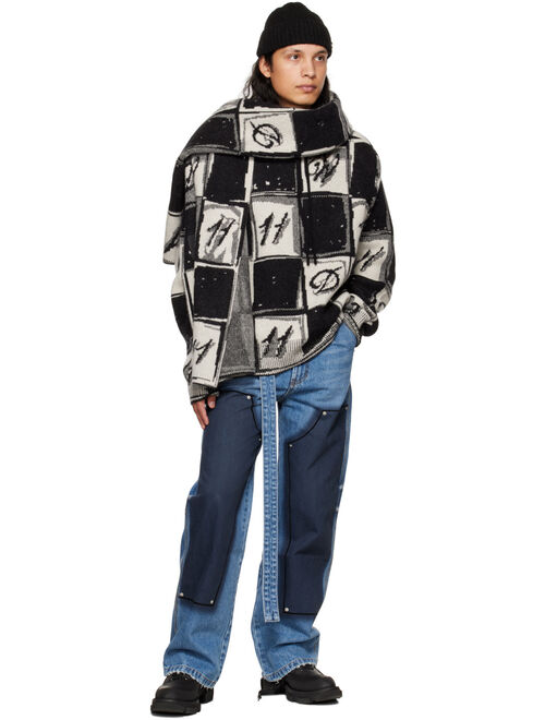 WE11DONE Black Chess Board Graphic Hoodie