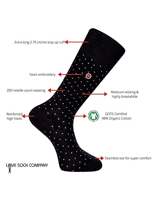 Love Sock Company Individually gift boxed groomsmen dress socks with mini polka dots. Premium organic cotton
