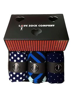 3 pack colorful, fun, cool, funky, men's dress socks gift box - Business Navy