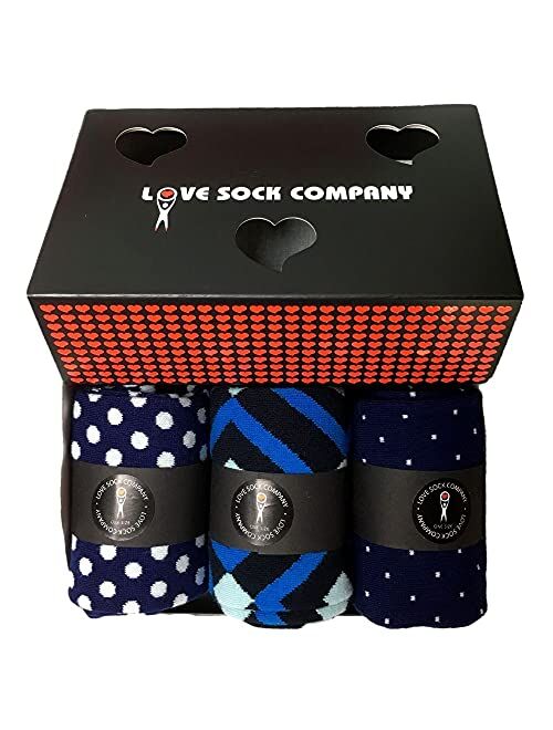 Love Sock Company 3 pack colorful, fun, cool, funky, men's dress socks gift box - Business Navy