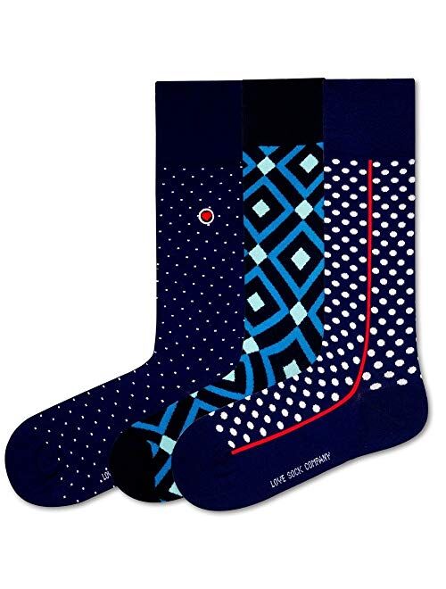 Love Sock Company 3 pack colorful, fun, cool, funky, men's dress socks gift box - Business Navy
