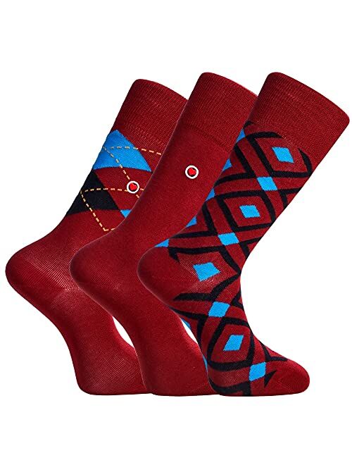 3 Pack Men's Burgundy Dress Socks Bundle - Solid, Argyle - Organic Cotton - Made in Europe - Love Sock Company