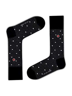 fun colorful funky polka dots patterned organic cotton men's dress socks black red navy night