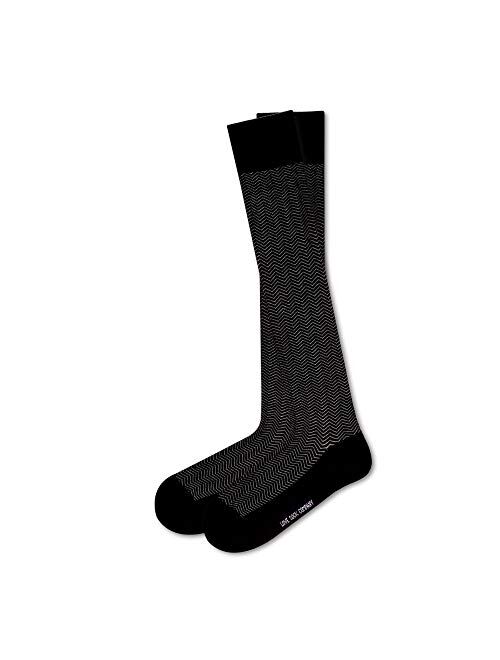 Chevron - Men's over the calf organic cotton striped black tall dress socks. Love Sock Company