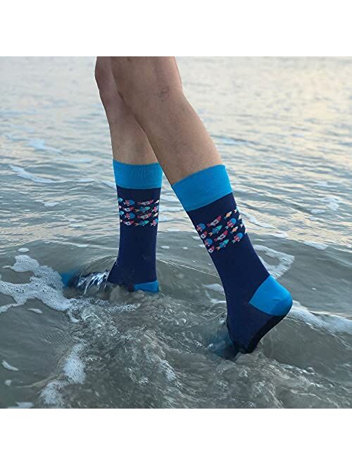 Love Sock Company organic cotton colorful fun novelty crew socks (School of Fish, 6-9, Blue)