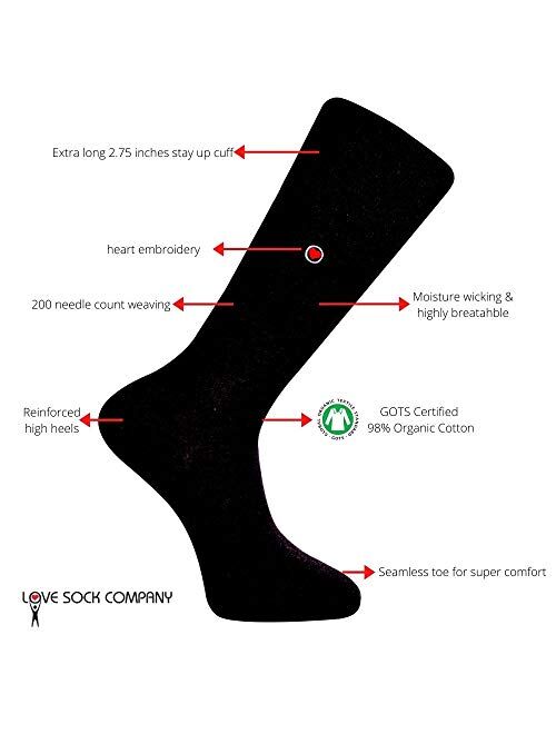 Love Sock Company Men's Lightweight Dress Socks Organic Cotton Solid Black